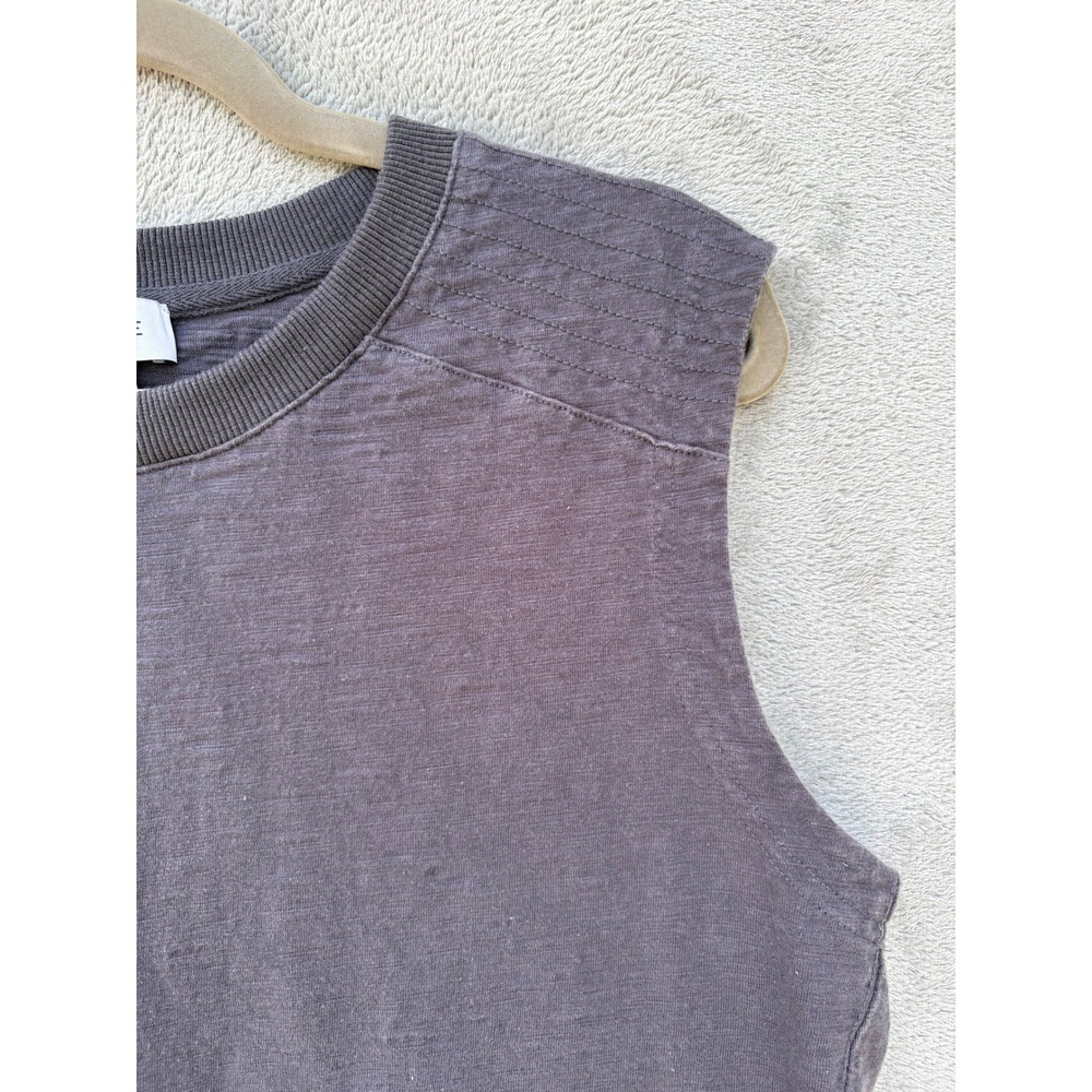 Evereve Womens Muscle Tank Top L Gray Slub Knit Minimalist Edgy Workout Lounge - Picture 3 of 6